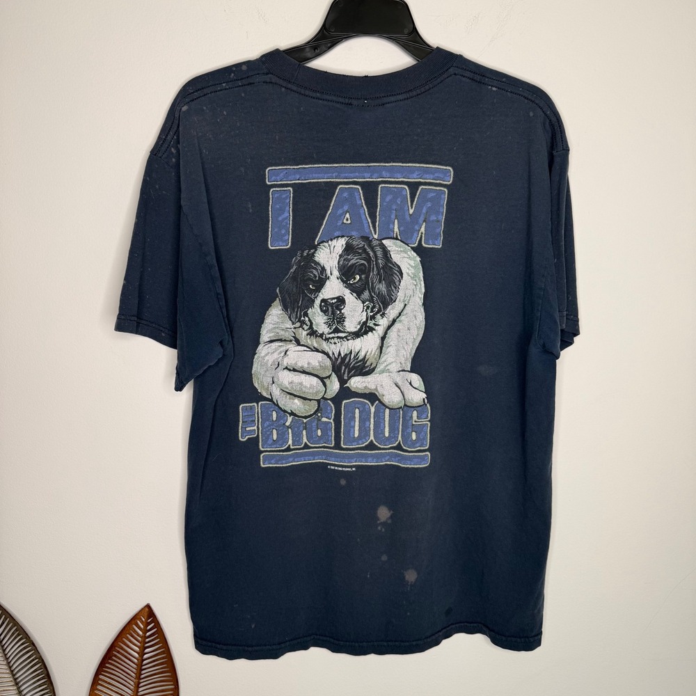 M11 Vintage Big Dogs I Am The Big Dog Graphic T-Shirt Navy Blue Distressed Large